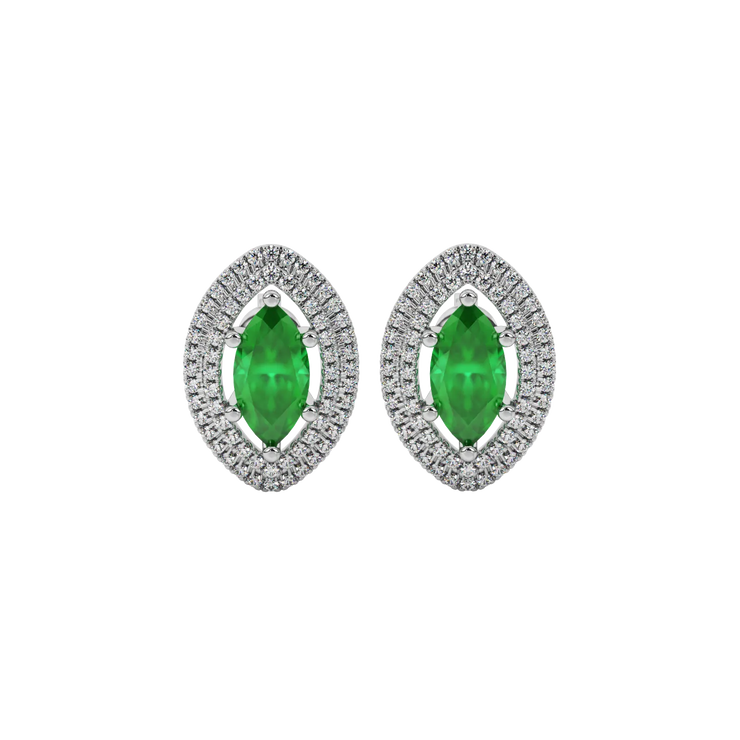 Marquise Cut Falling Edge Halo Gemstone Stud Earrings