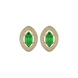 Marquise cut emerald green gemstone earrings, yellow gold falling edge halo setting.