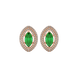 Marquise cut emerald green gemstone earrings, rose gold falling edge halo setting.