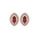 Marquise cut raspberry red gemstone earrings, rose gold falling edge halo setting.