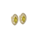 Close-up, marquise cut canary yellow gemstone, yellow gold falling edge halo earrings.