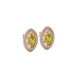 Close-up, marquise cut canary yellow gemstone earrings, rose gold falling edge halo.