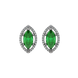 Marquise cut emerald green gemstone earrings, white gold French pavé halo setting.