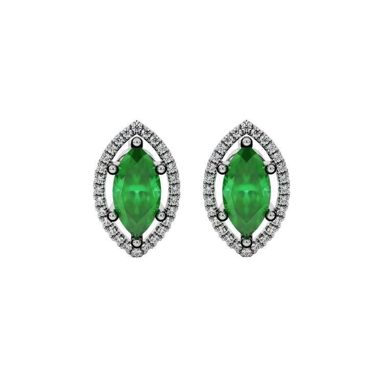 Marquise Cut French Pavé Halo Gemstone Stud Earrings