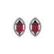 Marquise cut raspberry red gemstone earrings, white gold French pavé halo setting.