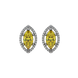 Marquise cut canary yellow gemstone earrings, white gold French pavé halo setting.