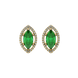 Marquise cut emerald green gemstone earrings, yellow gold French pavé halo setting.