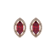 Marquise cut raspberry red gemstone earrings, rose gold French pavé halo setting.