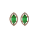 Marquise cut emerald green gemstone earrings, rose gold French pavé halo setting.