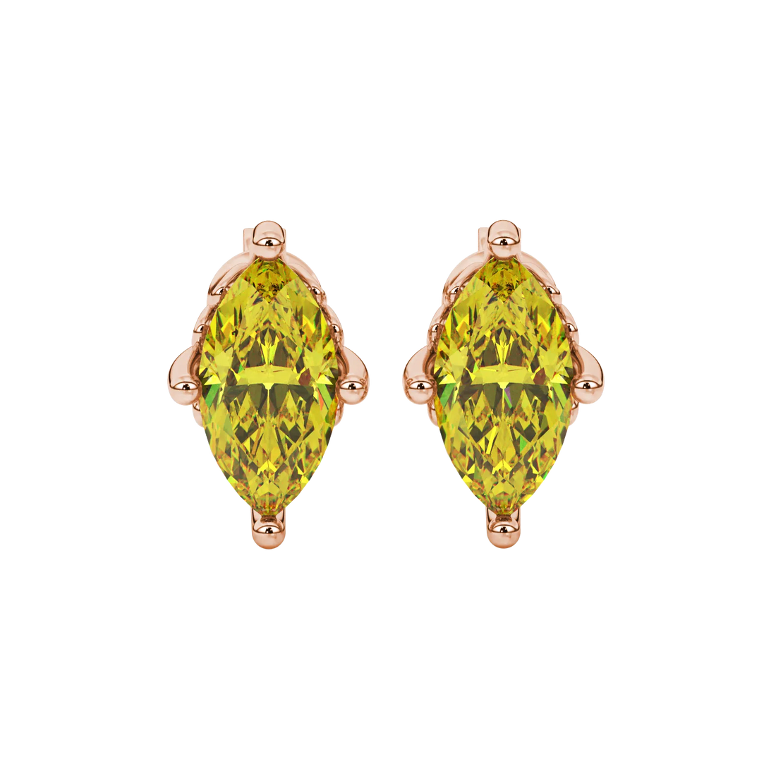Marquise Cut Lotus Basket Gemstone Stud Earrings