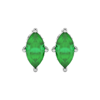 Marquise cut emerald green gemstone earrings, white gold pavé basket setting.