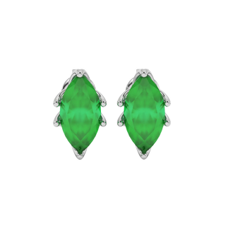 Marquise cut emerald green gemstone earrings, white gold scalloped six prong setting.