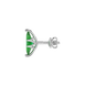 Side profile, white gold emerald green earrings, scalloped six prong gallery.