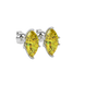 Close-up marquise cut canary yellow gemstone, white gold scalloped six prong.
