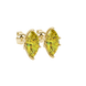 Close-up, marquise cut canary yellow gemstone, yellow gold scalloped six prong earrings.