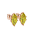 Close-up, marquise cut canary yellow gemstone earrings, rose gold scalloped six prong.