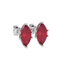 Close-up marquise cut raspberry red gemstone, white gold scalloped six prong.