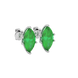Close-up marquise cut emerald green gemstone, white gold scalloped six prong