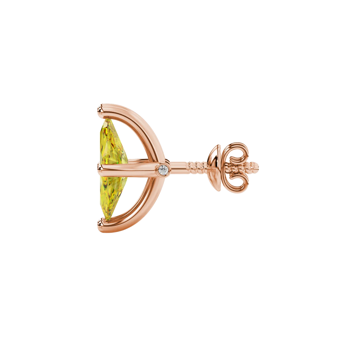 Side profile, rose gold canary yellow earrings, surprise diamond gallery.