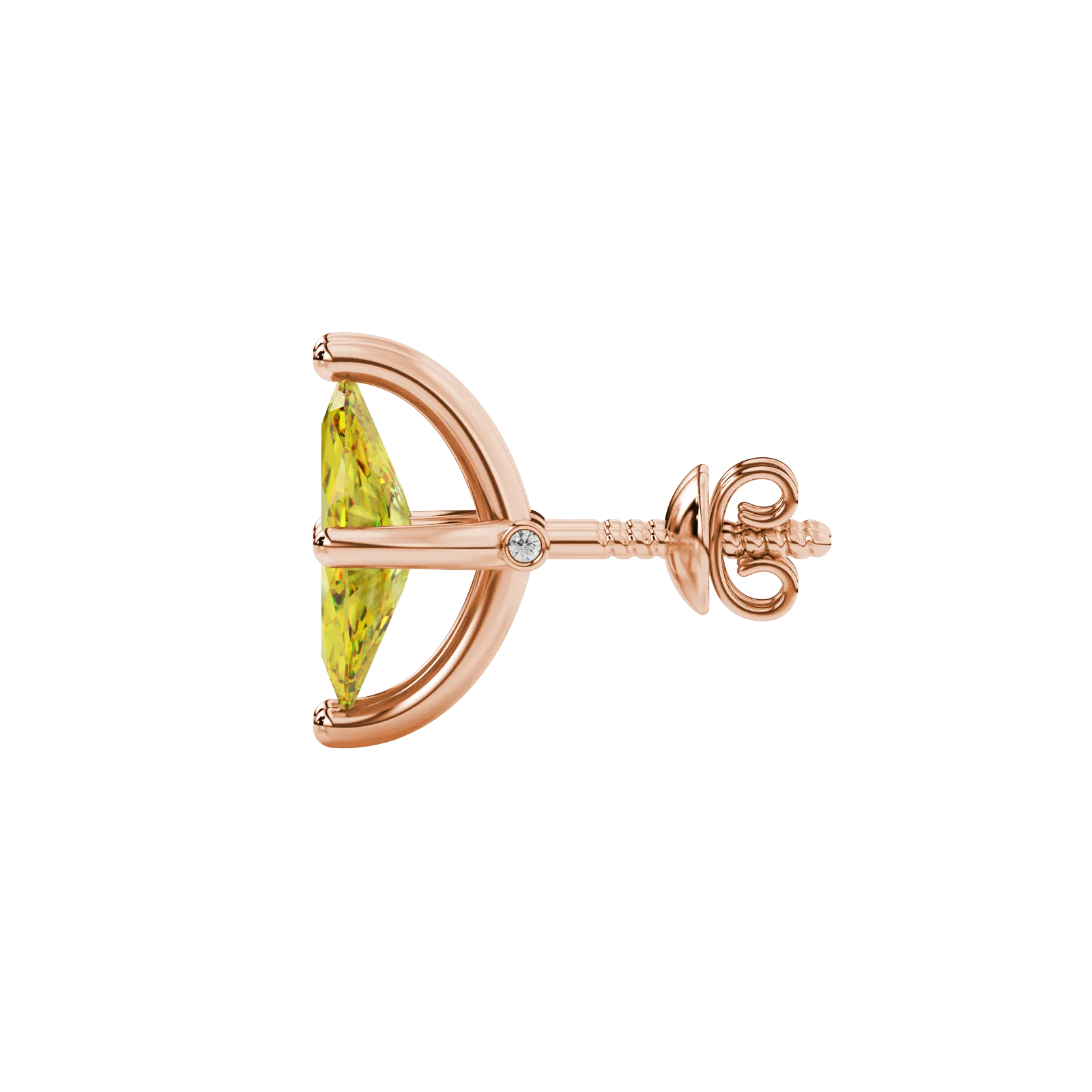 Side profile, rose gold canary yellow earrings, surprise diamond gallery.