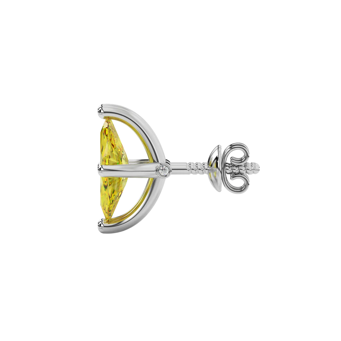 Side profile, white gold canary yellow earrings, surprise diamond gallery.