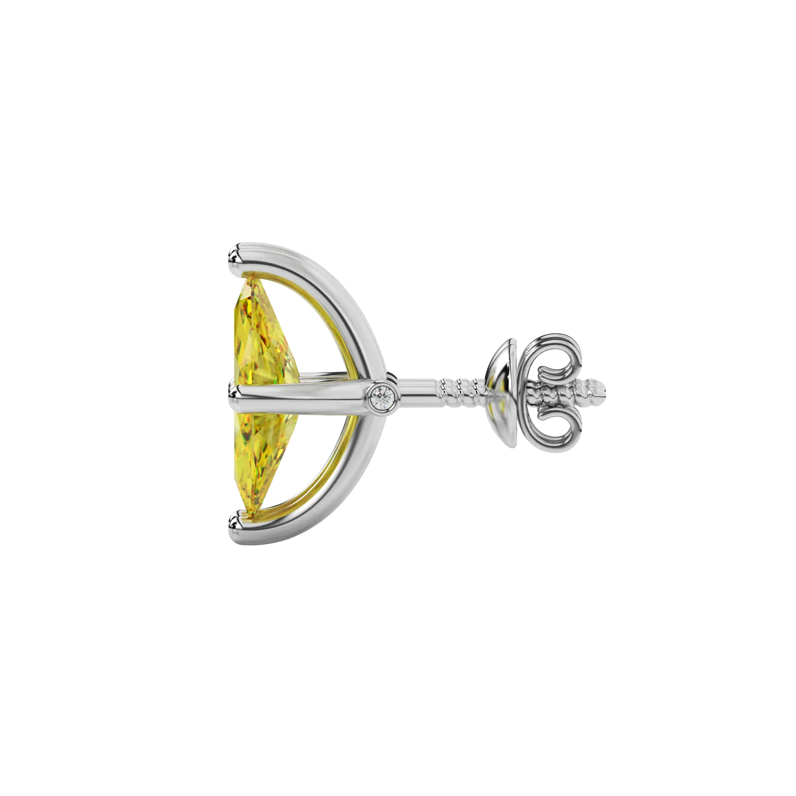 Side profile, white gold canary yellow earrings, surprise diamond gallery.