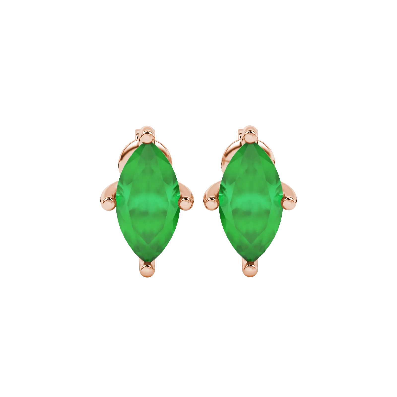 Marquise cut emerald green gemstone earrings, rose gold surprise diamond setting.