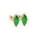 Close-up, marquise cut emerald green gemstone, yellow gold surprise diamond earrings.