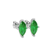 Close-up marquise cut emerald green gemstone, white gold surprise diamond setting.