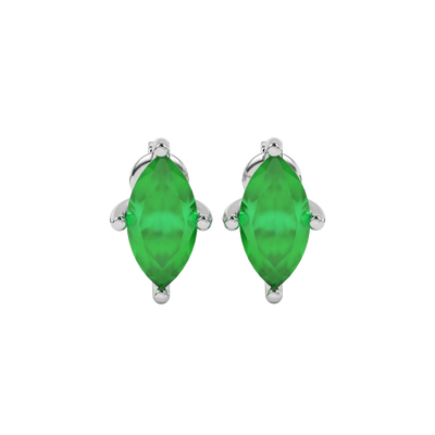 Marquise cut emerald green gemstone earrings, white gold surprise diamond setting.