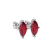 Close-up marquise cut raspberry red gemstone, white gold surprise diamond setting.