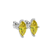 Close-up marquise cut canary yellow gemstone, white gold surprise diamond setting.