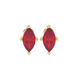 Marquise cut raspberry red gemstone earrings, yellow gold surprise diamond setting.