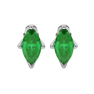 Marquise cut emerald green gemstone earrings, white gold tulip basket setting.