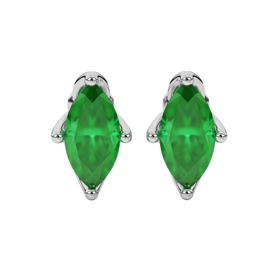 Marquise cut emerald green gemstone earrings, white gold tulip basket setting.