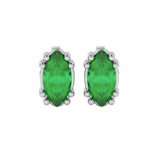 Marquise cut emerald green gemstone earrings, white gold vintage basket setting.