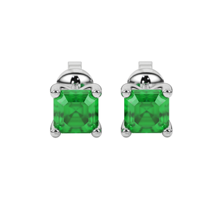 Emerald Green gemstone four-prong basket stud earrings in white gold