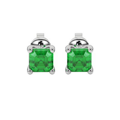 Emerald Green gemstone four-prong basket stud earrings in white gold