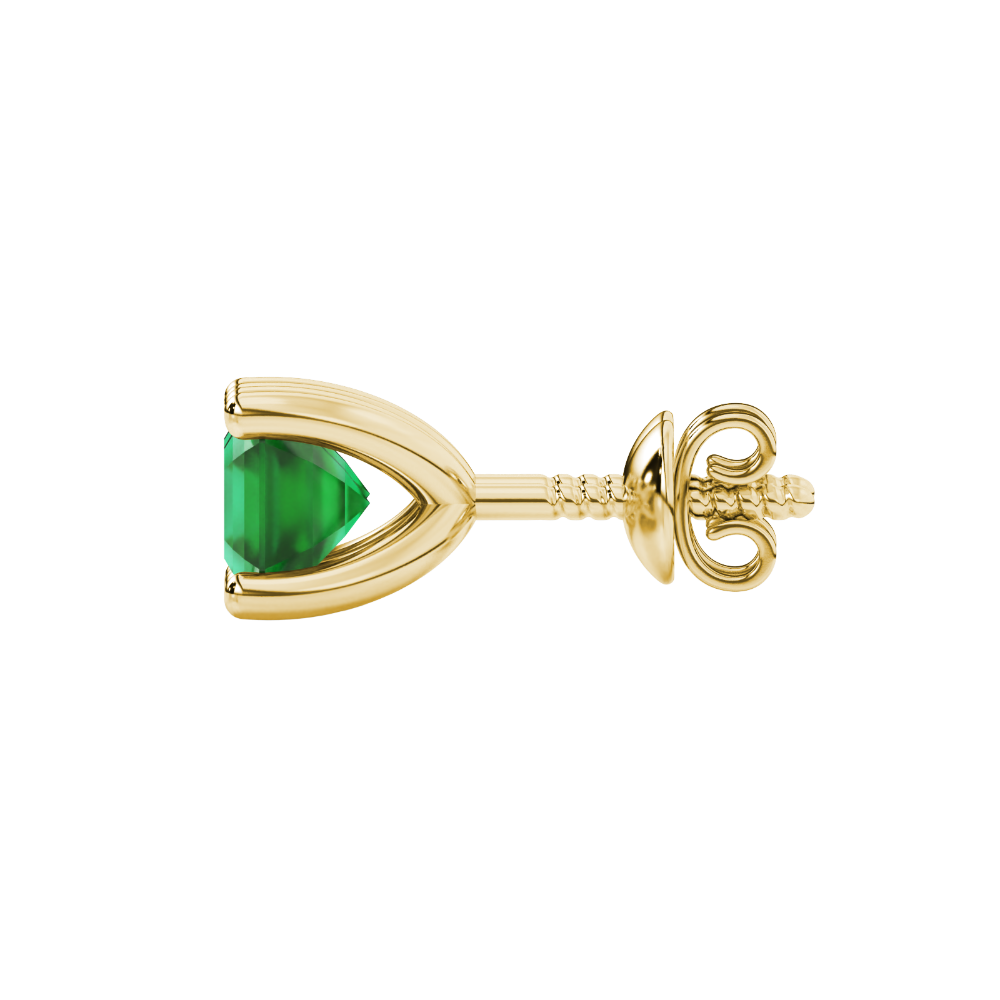 Asscher cut gemstone stud earrings in gold with four-prong basket setting and screw-back closure