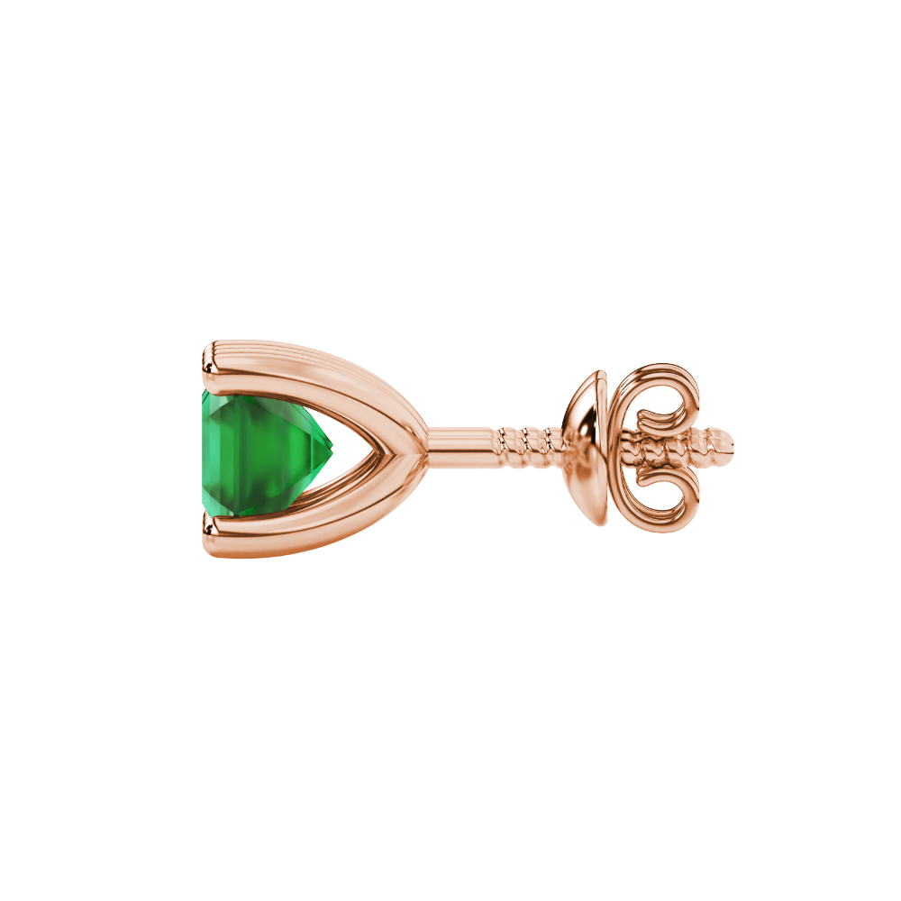Asscher cut gemstone stud earrings in gold with four-prong basket setting and screw-back closure