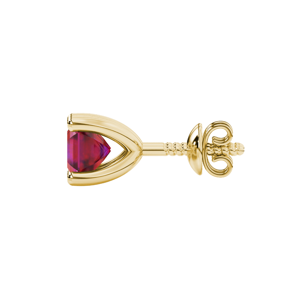 Asscher cut gemstone stud earrings in gold with four-prong basket setting and screw-back closure