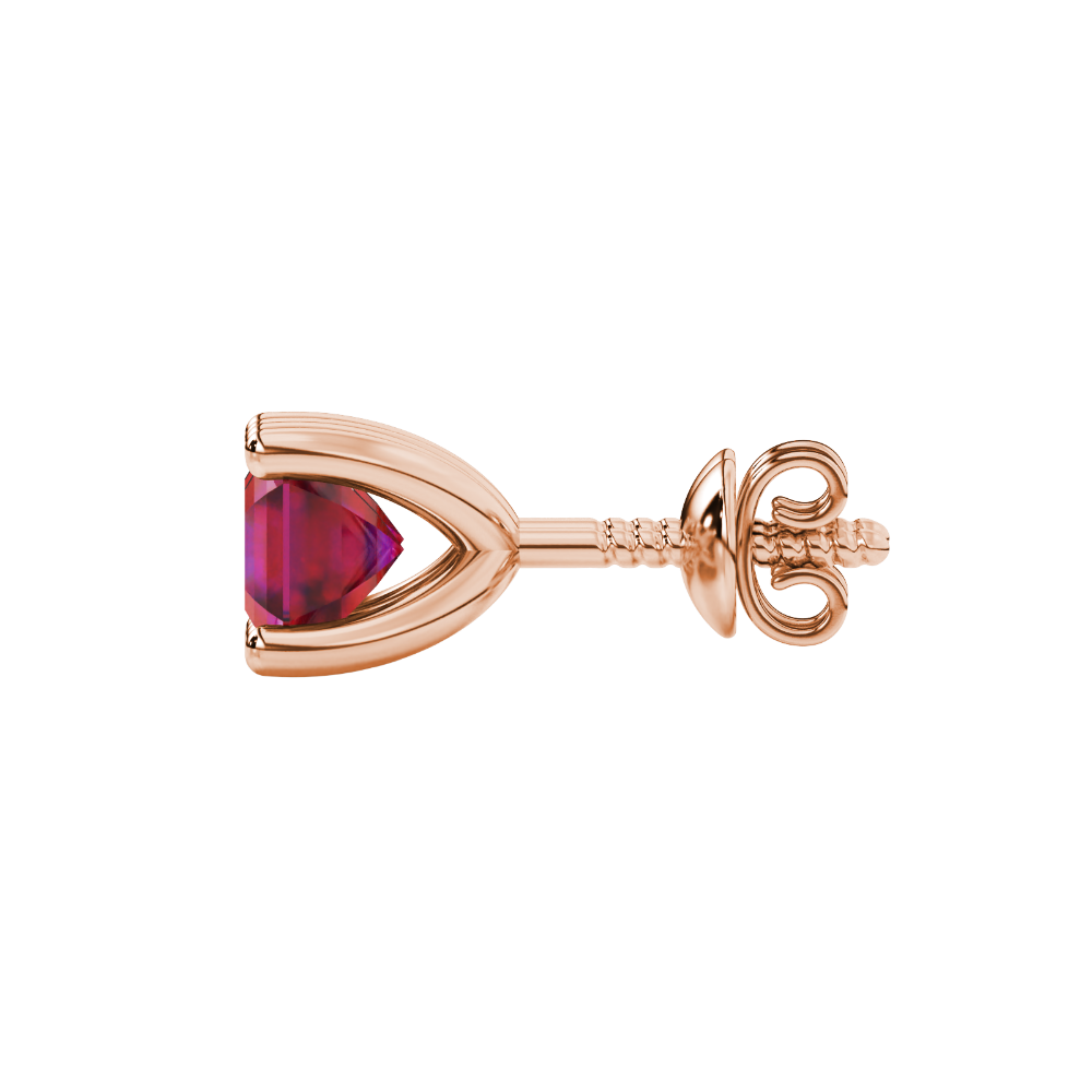 Asscher cut gemstone stud earrings in gold with four-prong basket setting and screw-back closure