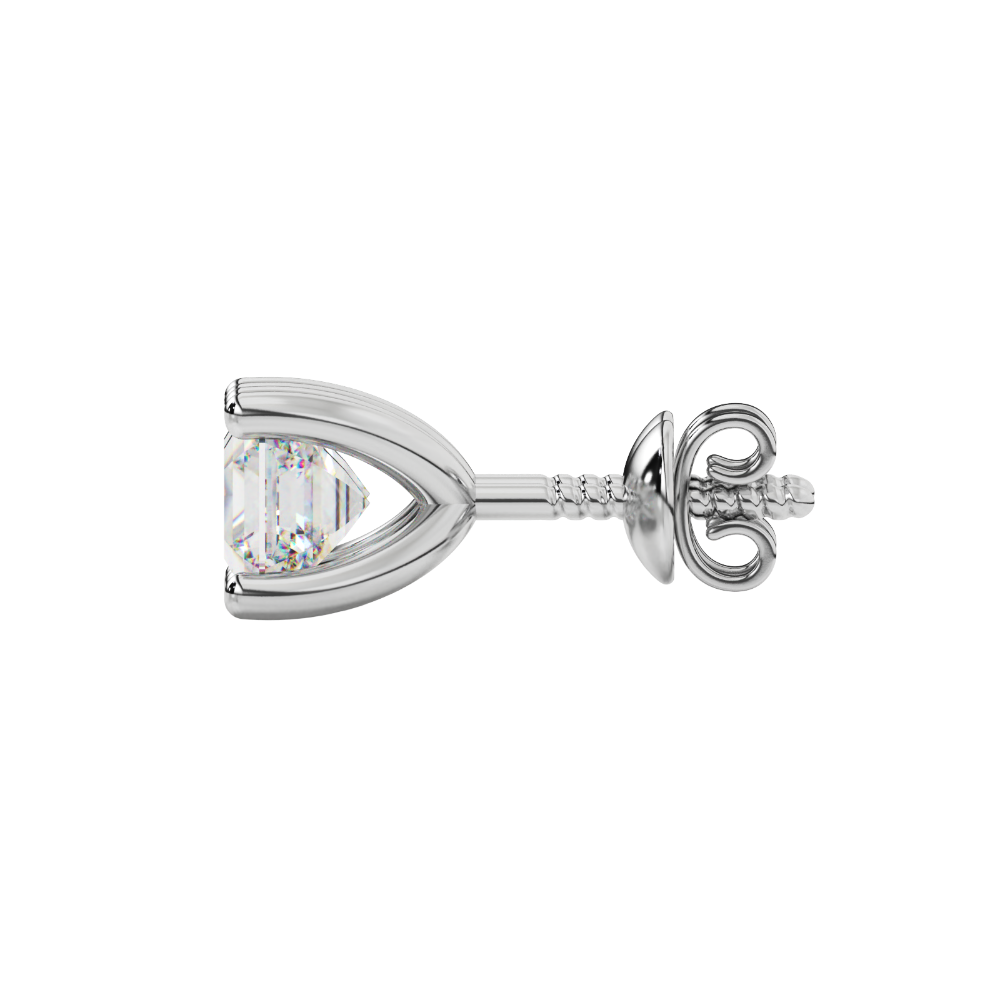 Asscher cut gemstone stud earrings in gold with four-prong basket setting and screw-back closure