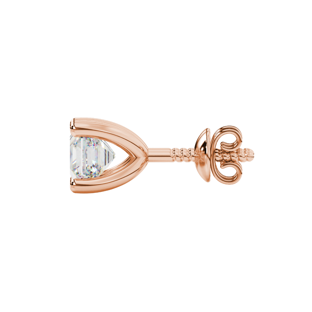 Asscher cut gemstone stud earrings in gold with four-prong basket setting and screw-back closure
