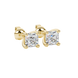 Asscher cut gemstone stud earrings in gold with four-prong basket setting and screw-back closure