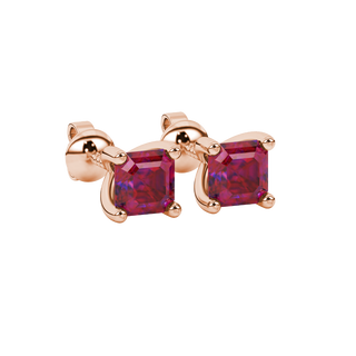 Raspberry Red gemstone four-prong basket stud earrings in rose gold