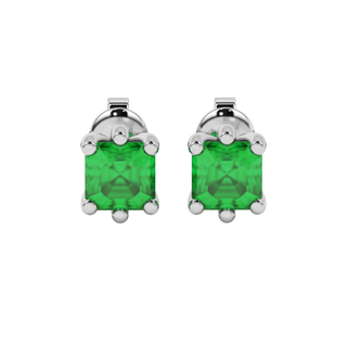 Emerald Green gemstone six-prong basket stud earrings in white gold