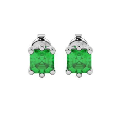 Emerald Green gemstone six-prong basket stud earrings in white gold