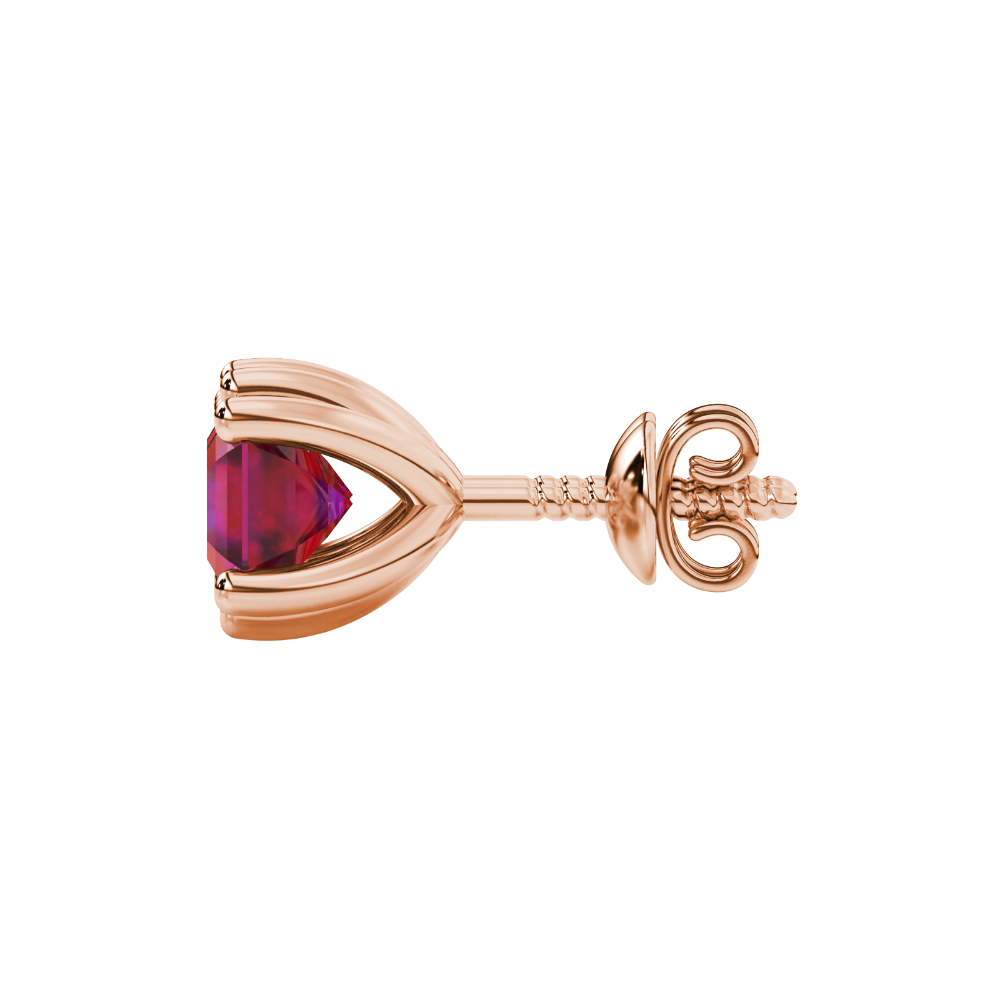 Asscher cut gemstone stud earrings in gold with six-prong basket setting and screw-back closure