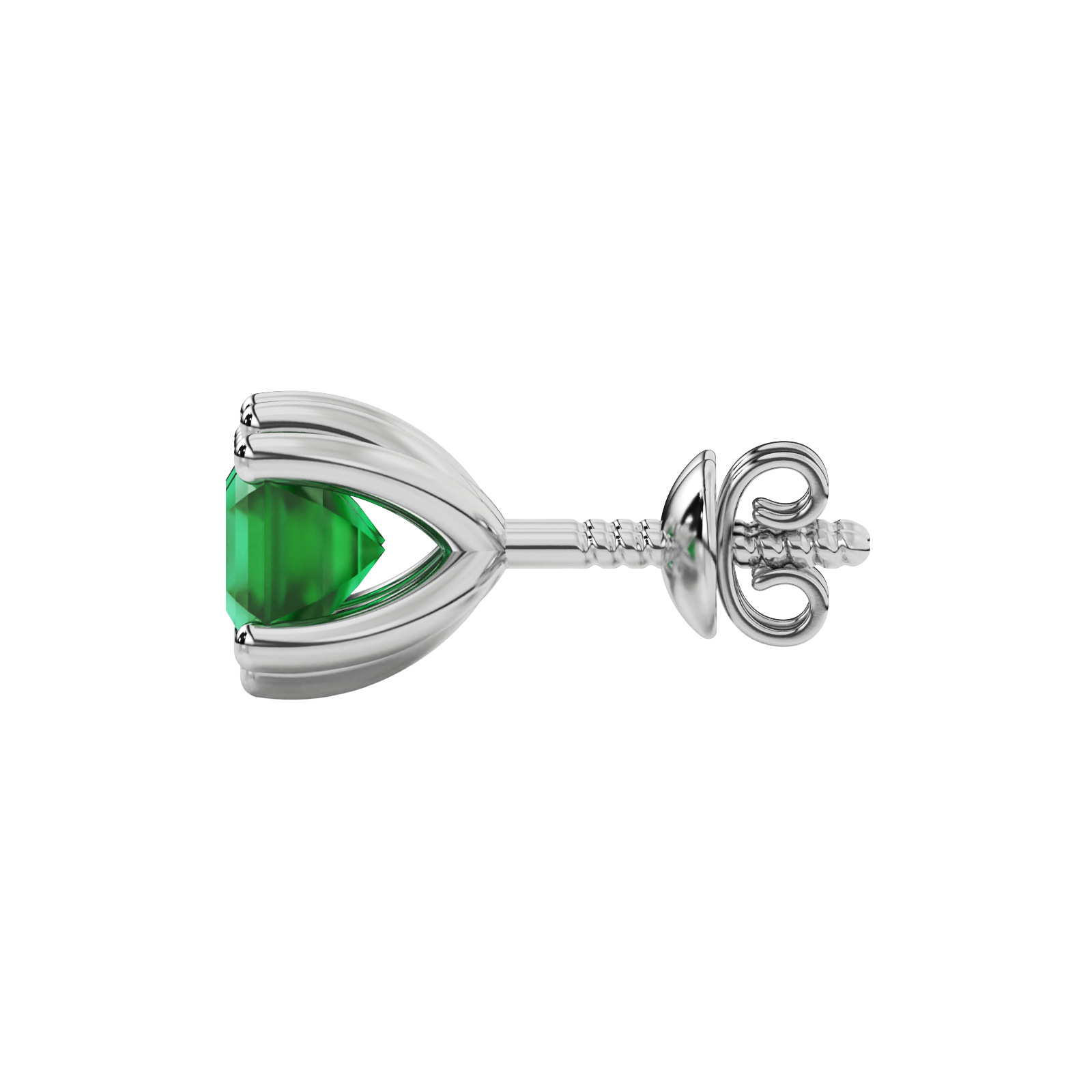 Asscher cut gemstone stud earrings in gold with six-prong basket setting and screw-back closure